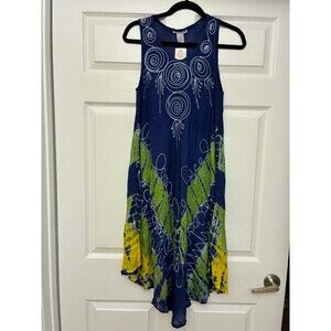Cute Options Boho Tie Dye Dress Free Size Blue Green Sleeveless NWT